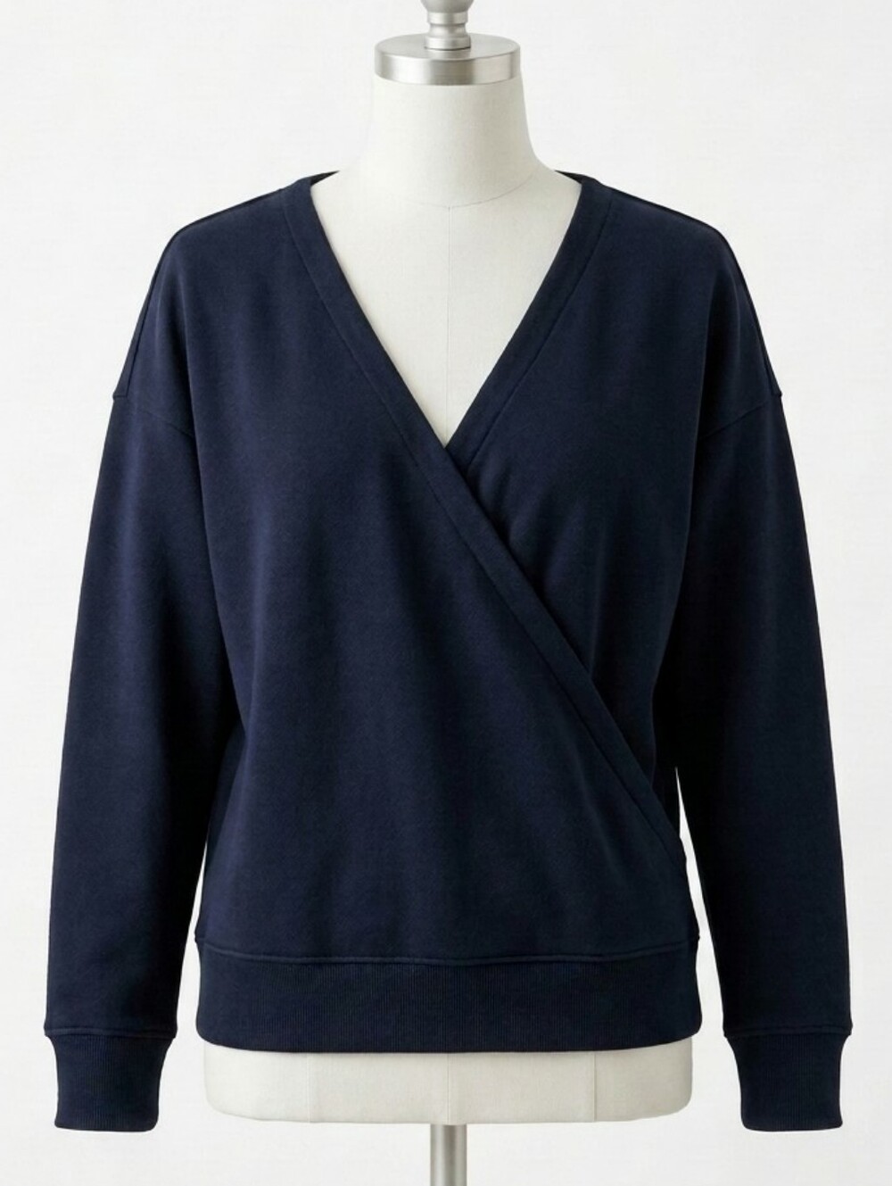 J.Crew Black Cotton Surplice Wrap V-Neck Pullover Top Long Sleeve S